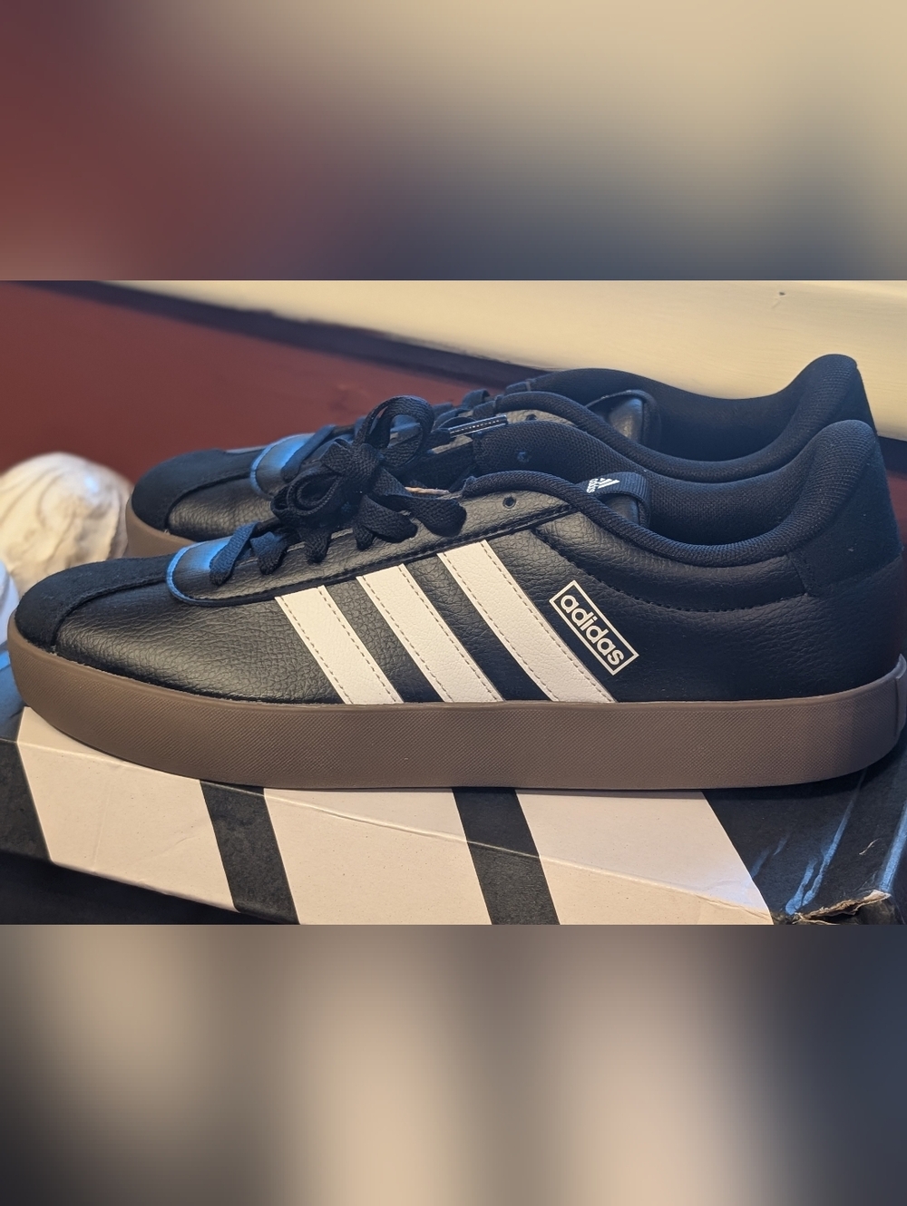 adidas Black and White Men's Low-Top Sneakers with Gum Sole